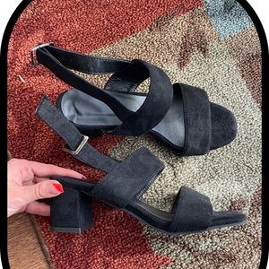 Chunky Low Heel Black Sandals.